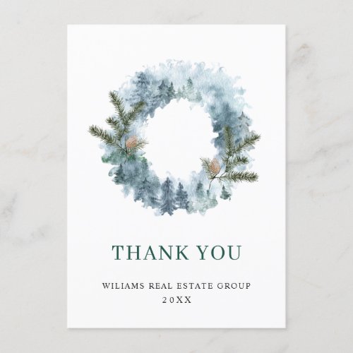 Holly Berry Wreath Christmas Greeting Holiday Thank You Card