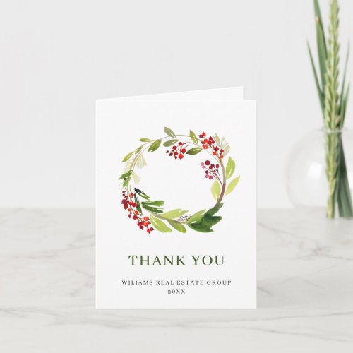 Holly Berry Wreath Christmas Greeting Holiday Thank You Card