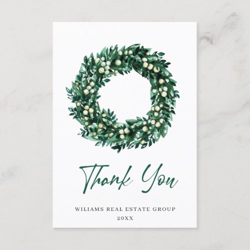 Holly Berry Wreath Christmas Greeting Holiday Thank You Card