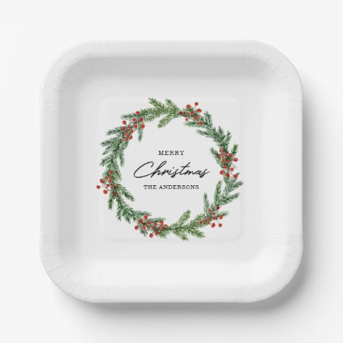 Holly Berry Wreath Christmas Party Paper Plates