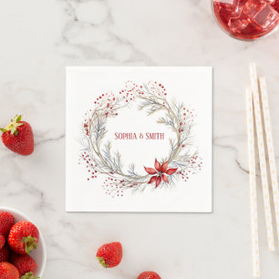 Holly Berry Wreath Christmas Wedding Napkins