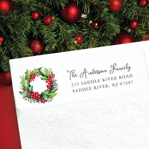 Holly Berry Wreath Holiday  Label