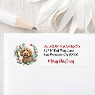 Holly Berry Wreath Labradoodle Dog Christmas Label