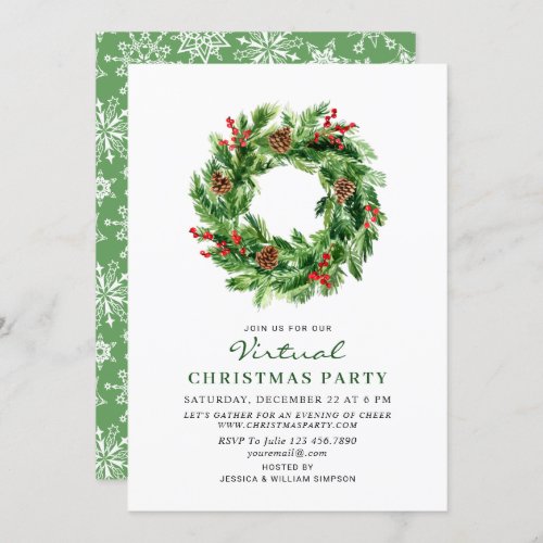 Holly Berry Wreath VIRTUAL Christmas Party Invitation