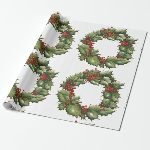 Holly Berry Wreath Wrapping Paper