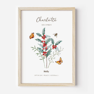 Holly Birth Month Flower Poster