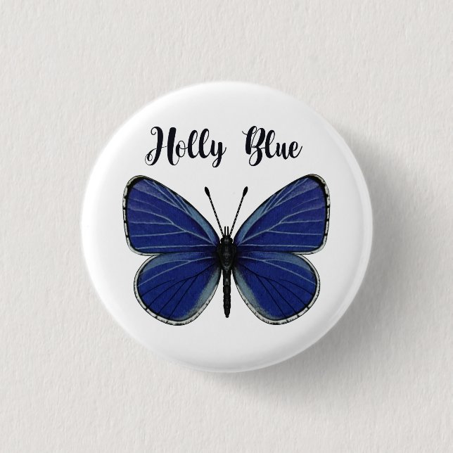 Holly Blue Butterfly Round Badge Button (Front)