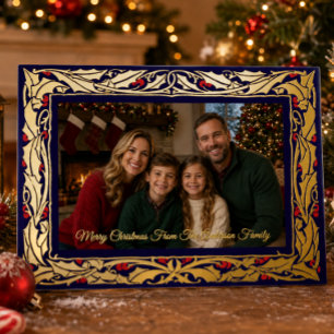 Holly Border Photo Christmas Foil Holiday Card