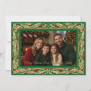 Holly Border Photo Christmas Holiday Card