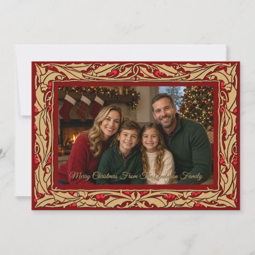 Holly Border Photo Christmas Holiday Card