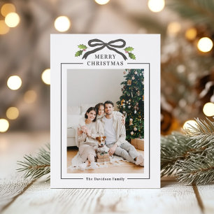 Holly Bow Merry Christmas Letterpress Photo Cards