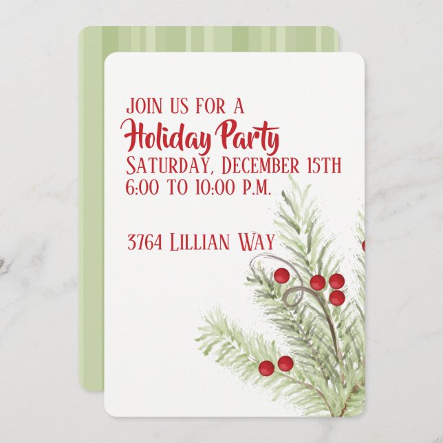 Holly Branch Holiday Invitation (Front/Back)