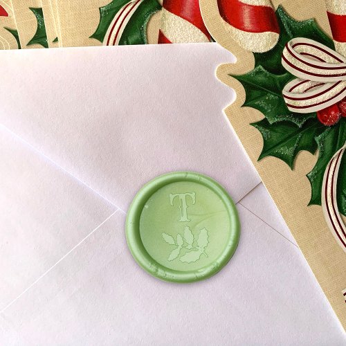 Holly Branch Initial Template Christmas Wax Seal Sticker