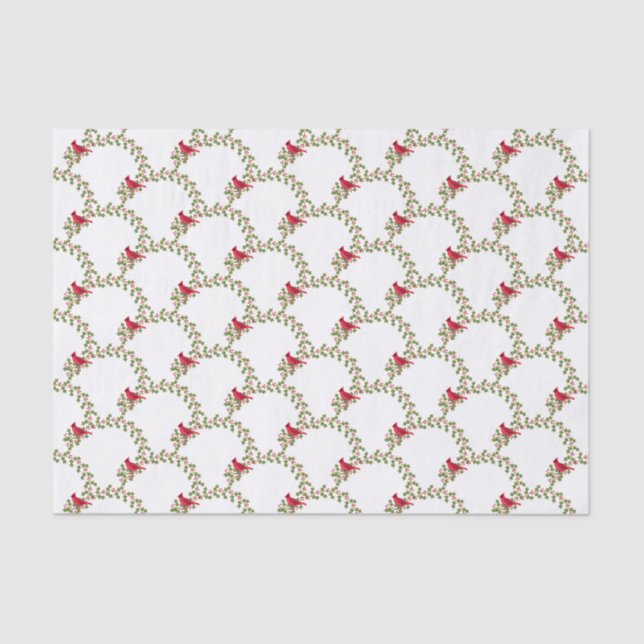 Holly Branch with Red Cardinal Christmas Pattern Tissue Paper (Front)