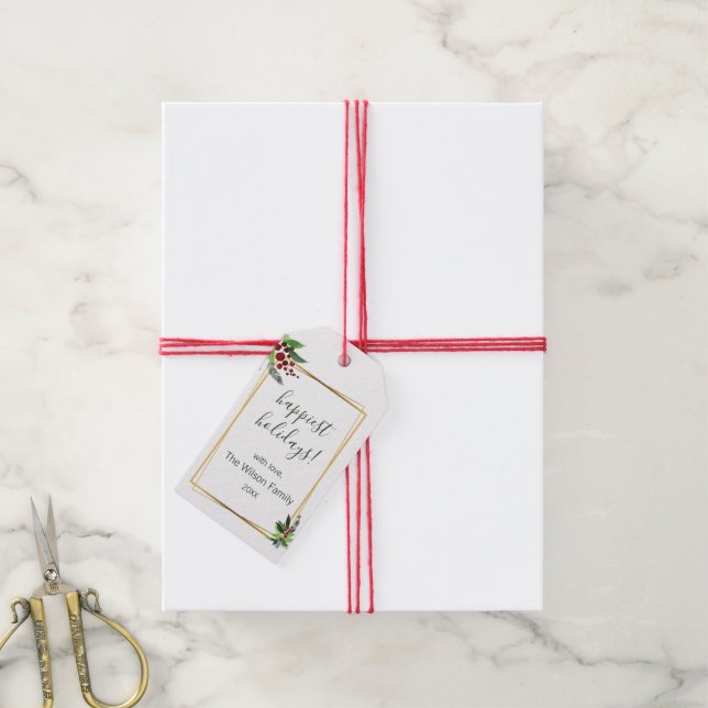 Holly Branches Holiday Gift Tag (With Twine)