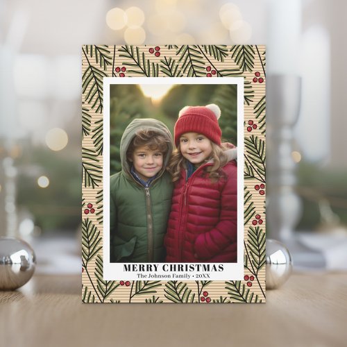 Holly Branches Merry Christmas Photo Download Holiday Card
