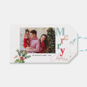 Holly Branches one family photo Christmas  Gift Tags