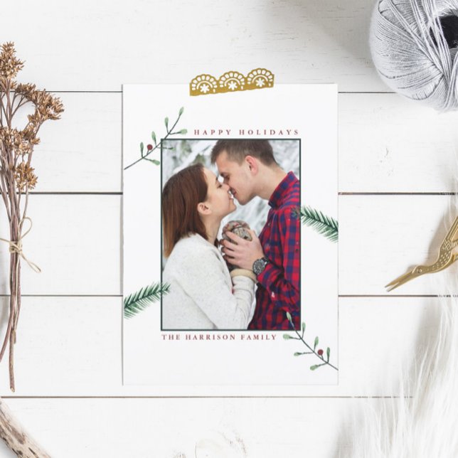 Holly Branches Photo Christmas Card (Creator Uploaded)