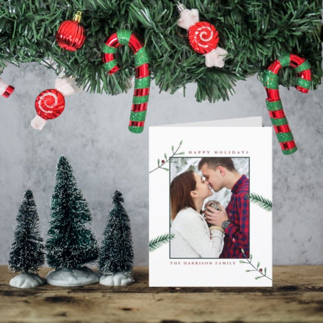 Holly Branches Photo Christmas Holiday Card (Creator Uploaded)