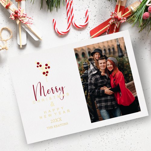 Holly Branches Whimsical Merry Christmas Classic Foil Holiday Card