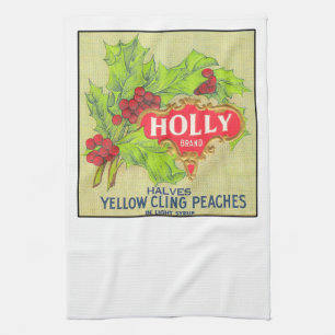Holly Brand Peaches Vintage Fruit Crate Label Kitchen Towel