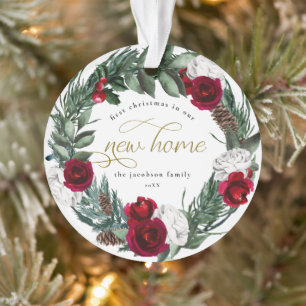 HOLLY Burgundy Floral 1st Christmas In Home Ornament