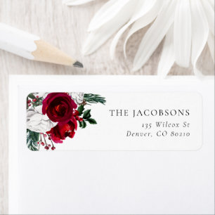 HOLLY Burgundy Floral Christmas Return Address Label