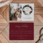 HOLLY Burgundy Floral Pine Photo Christmas Card<br><div class="desc">This Christmas card features 1 photo slot,  an elegant golden calligraphy font with a burgundy and pine holiday wreath. Edit *most* wording to match your needs and edit the backside colors to your liking.</div>