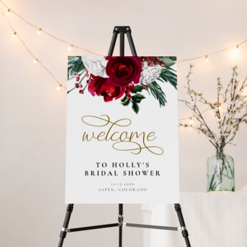 HOLLY Burgundy Floral Winter Bridal Shower Welcome Foam Board