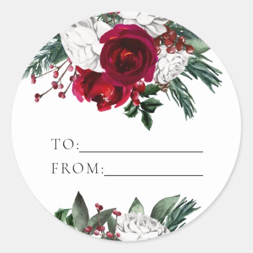 HOLLY Burgundy Gold Floral To From Gift Stickers