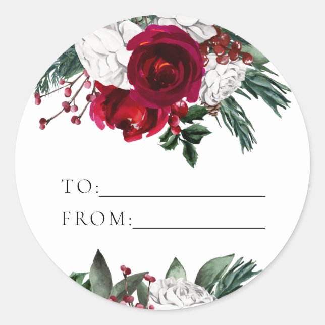 HOLLY Burgundy Gold Floral To From Gift Stickers (Front)