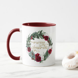 HOLLY Burgundy Winter Floral Merry Christmas Mug