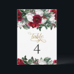 HOLLY Burgundy Winter Floral Table Number Cards<br><div class="desc">This table number features rich burgundy and white winter florals paired with an elegant gold calligraphy script font. Easily edit the table number and add 'quantity 1' to your cart. Change the number and repeat for all of your tables. This table number is the perfect addition to your Christmas holiday...</div>