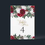 HOLLY Burgundy Winter Floral Table Number Cards<br><div class="desc">This table number features rich burgundy and white winter florals paired with an elegant gold calligraphy script font. Easily edit the table number and add 'quantity 1' to your cart. Change the number and repeat for all of your tables. This table number is the perfect addition to your Christmas holiday...</div>