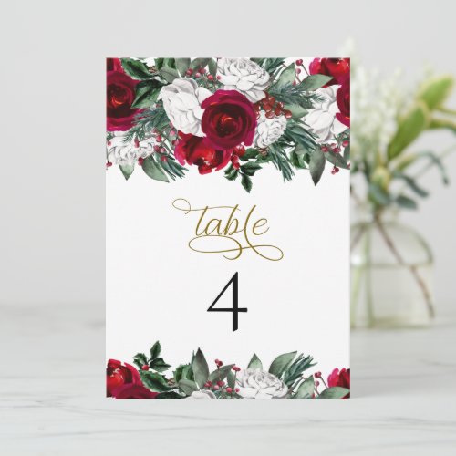 HOLLY Burgundy Winter Floral Table Number Cards
