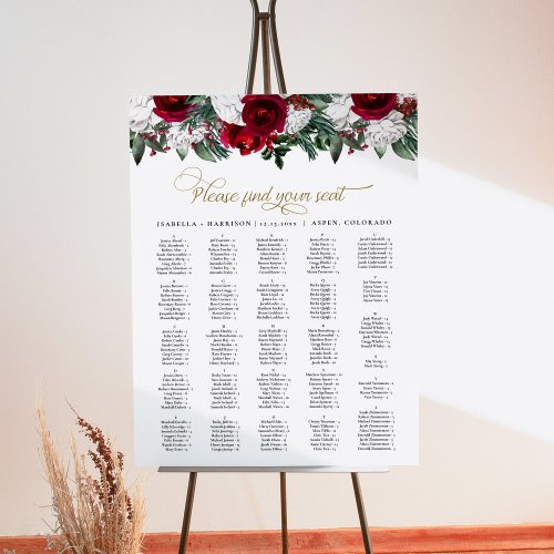 HOLLY Burgundy Winter Floral Wedding Seating Chart Foam Board