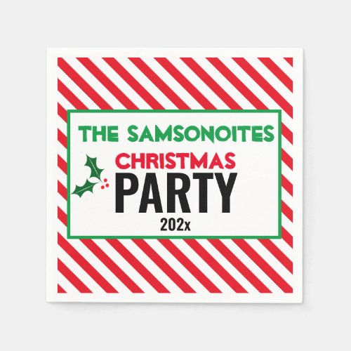 Holly Candy Cane Fun Christmas Party Custom Napkin