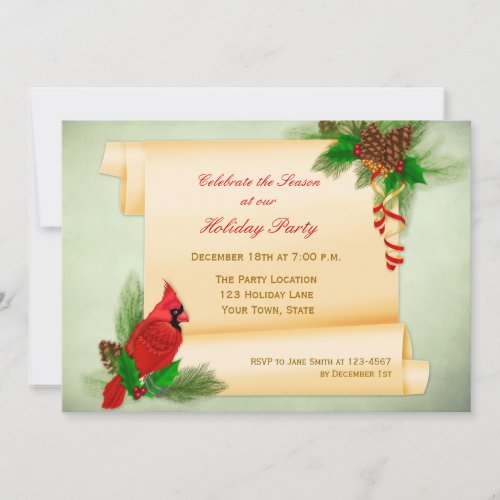 Holly Cardinal Parchment Scroll Party Invitation