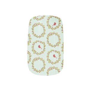 Holly Cardinal Wreath Christmas Nail Art