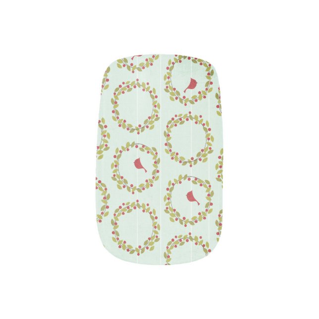 Holly Cardinal Wreath Christmas Nail Art (Left Thumb)