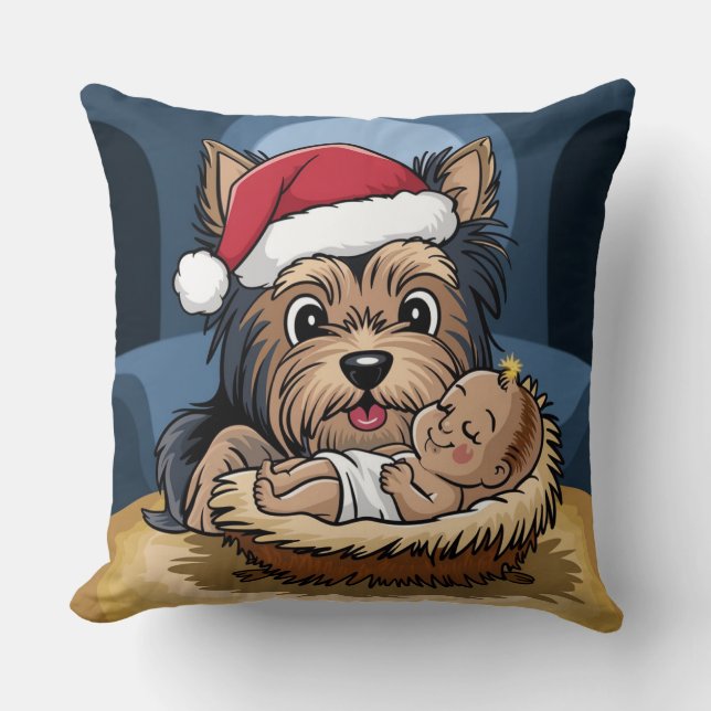 Holly chlid adored by yorkshire Terrier Throw Pillow (Front)