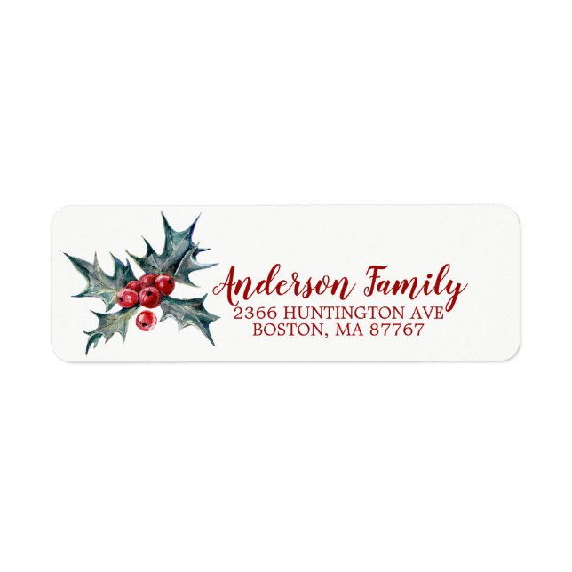 Holly Christmas Address Label (Front)
