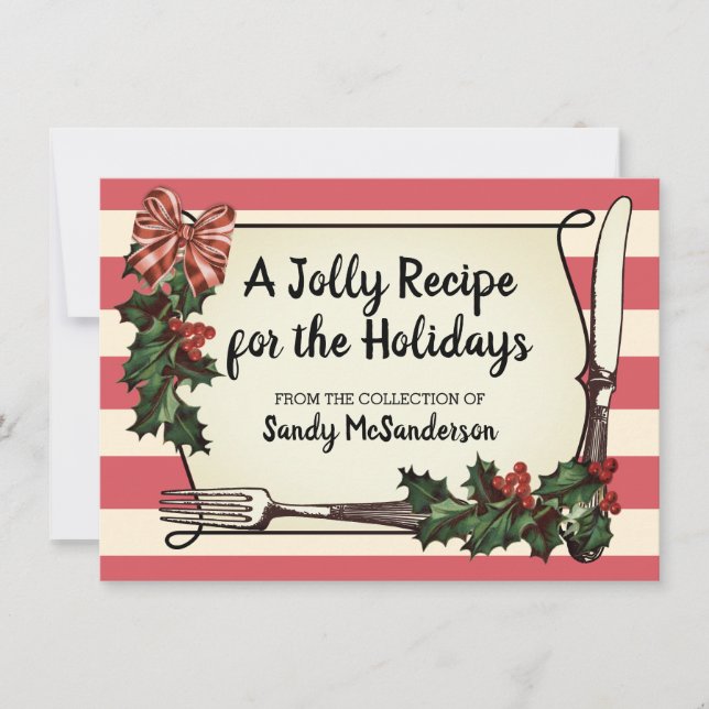 Holly Christmas baking cooking recipe card (Front)