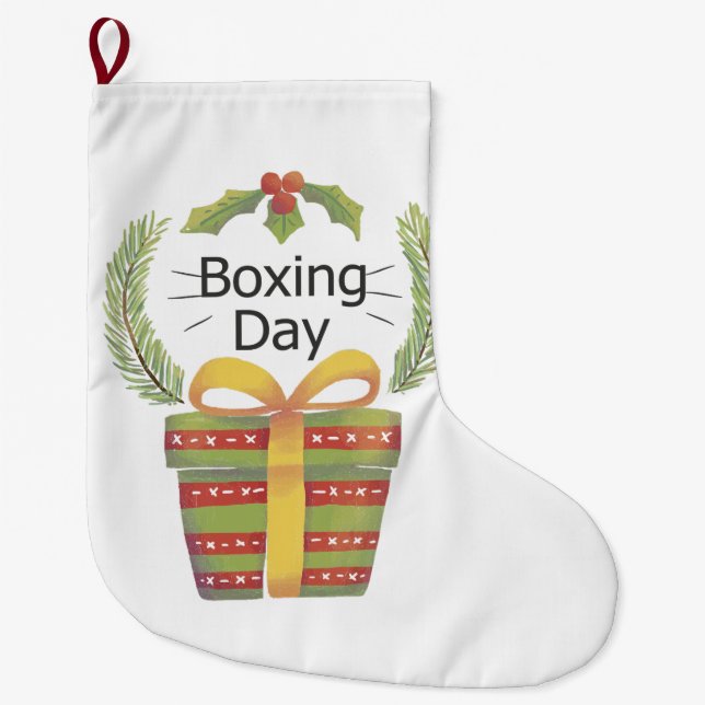 holly christmas boxing day large christmas stocking (Front)