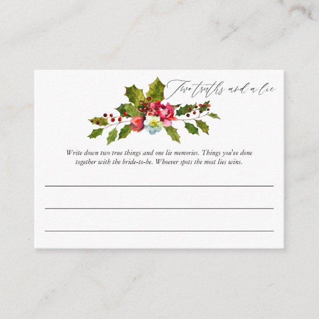 Holly Christmas Bridal Shower Game Enclosure Card (Front)
