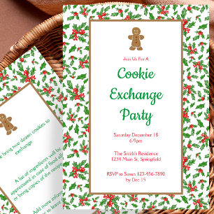 Holly Christmas Cookie Exchange Party Invitation