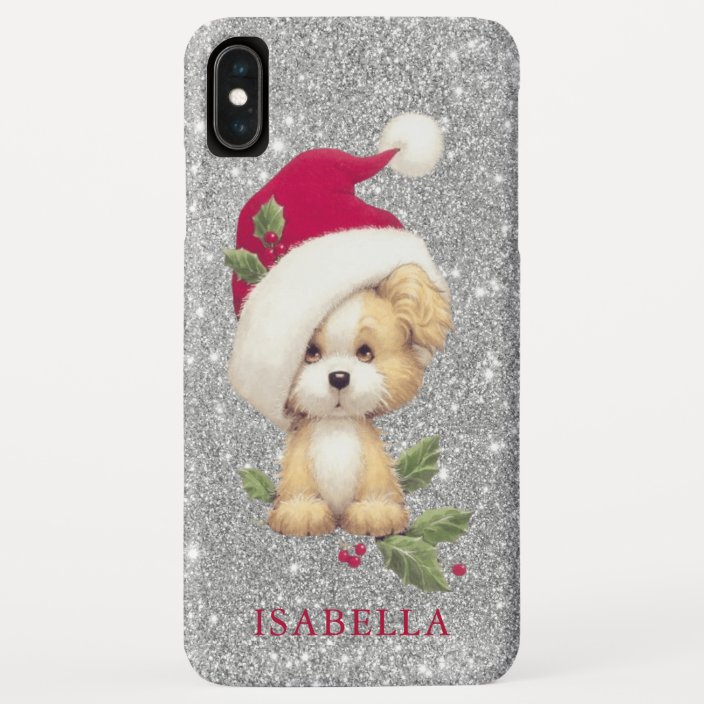 Holly Christmas Cute Puppy Dog Personalized Name Case Mate Iphone Case Zazzle Com