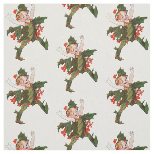 Holly Christmas Flower Child Cute Funny Floral Fabric