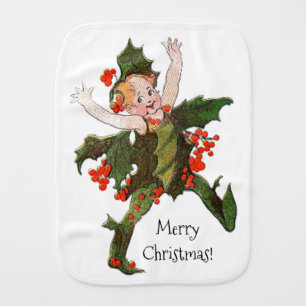 Holly Christmas Flower Child Funny Floral Vintage Burp Cloth