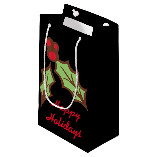 Holly Christmas Holiday Gift Bag (Front Angled)
